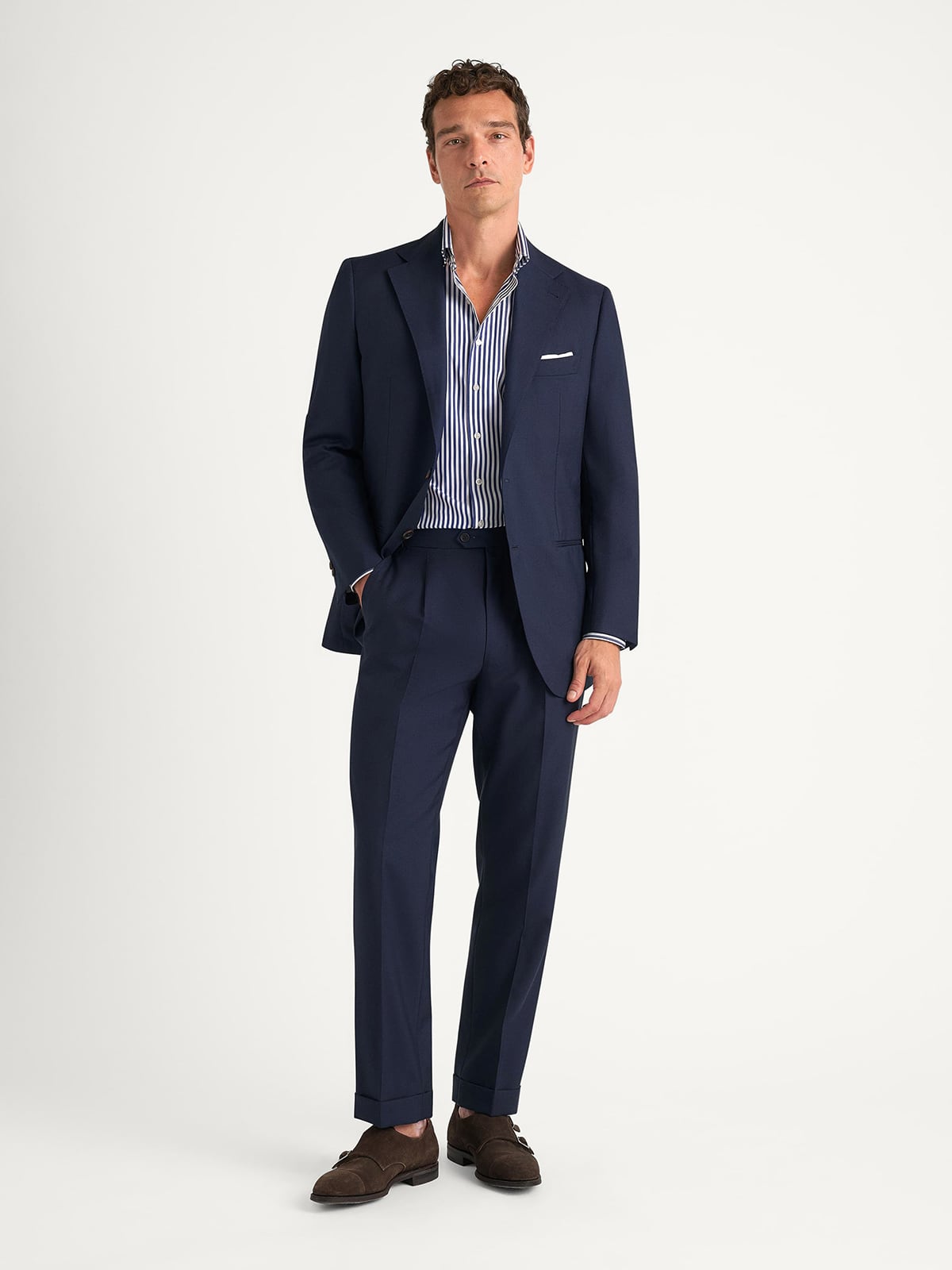 navy dress shirt and tie White Dress Shirt with Navy Trousers and Striped Tie