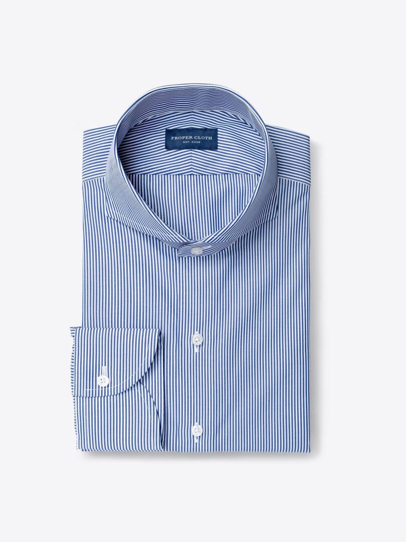 140s Navy Wrinkle-Resistant Pencil Stripe 