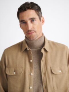 The Cotton and Cashmere Flannel Workshirt in Camel Melange