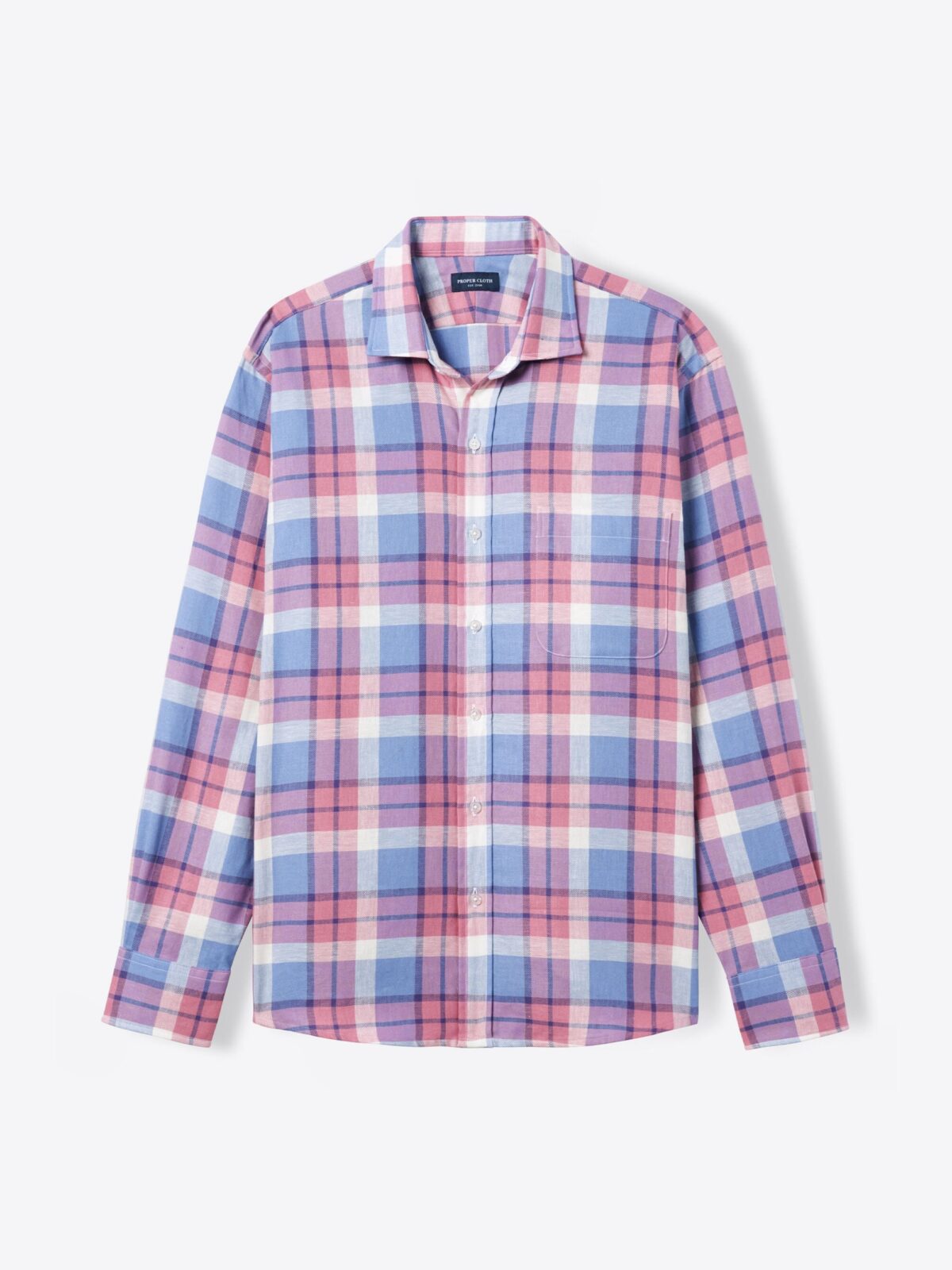 Mesa Rose and Blue Cotton Linen Plaid Shirt by Proper Cloth