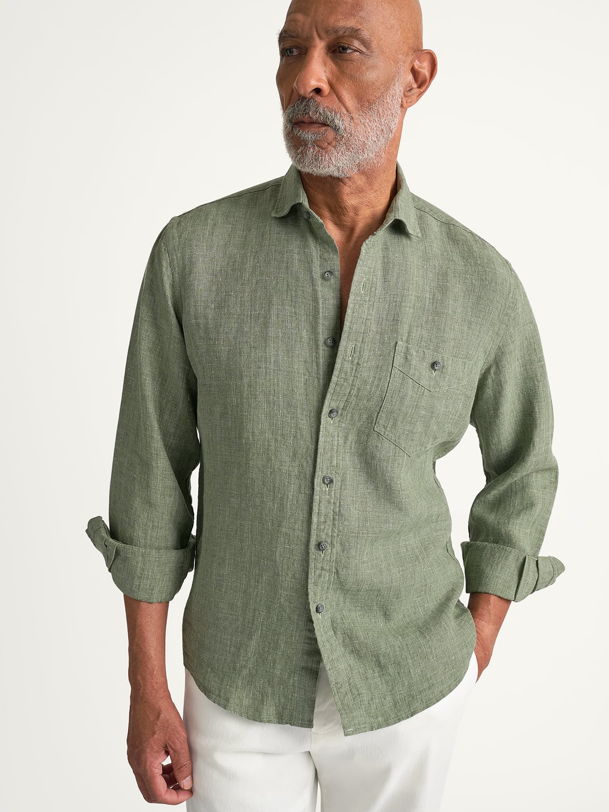 The Italian Linen Melange Shirt in Sage