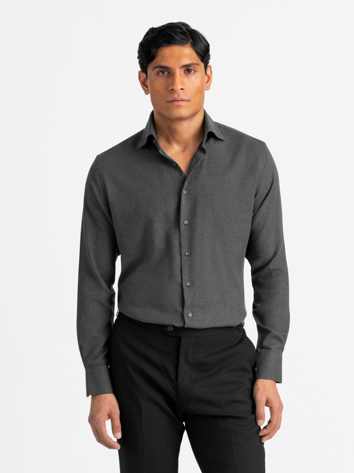 The Thomas Mason Cotton and Cashmere Dress Shirt in Charcoal