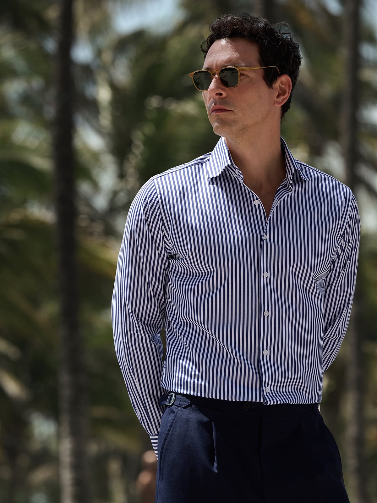 Stanton Navy Bengal Stripe 120s Broadcloth Shirt