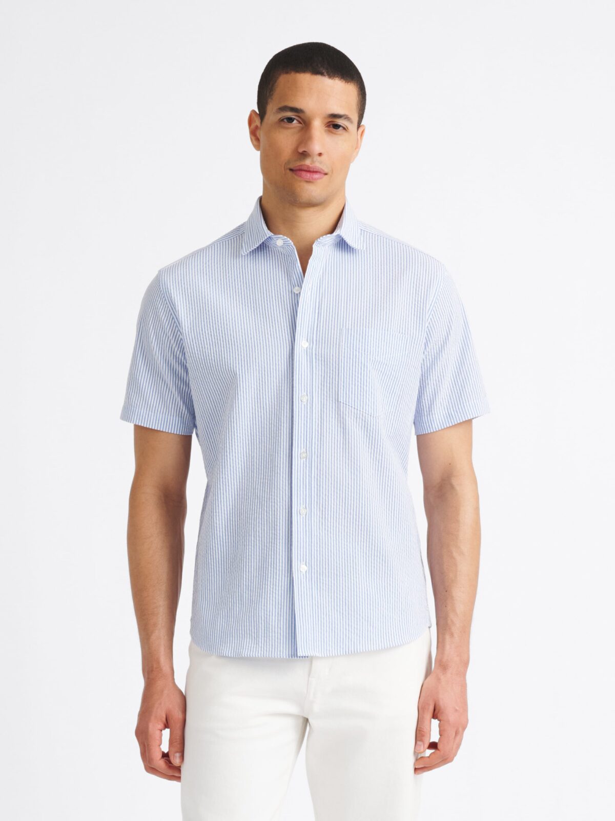 【BLUE】Seersucker shirt The Short Sleeve Seersucker Shirt in Blue Stripe