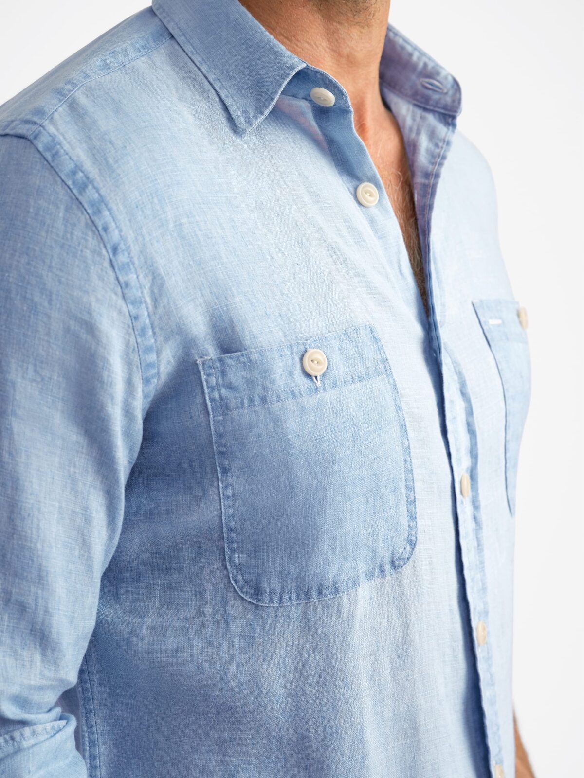 The Indigo Utility Shirt in Light Wash Japanese Indigo Linen