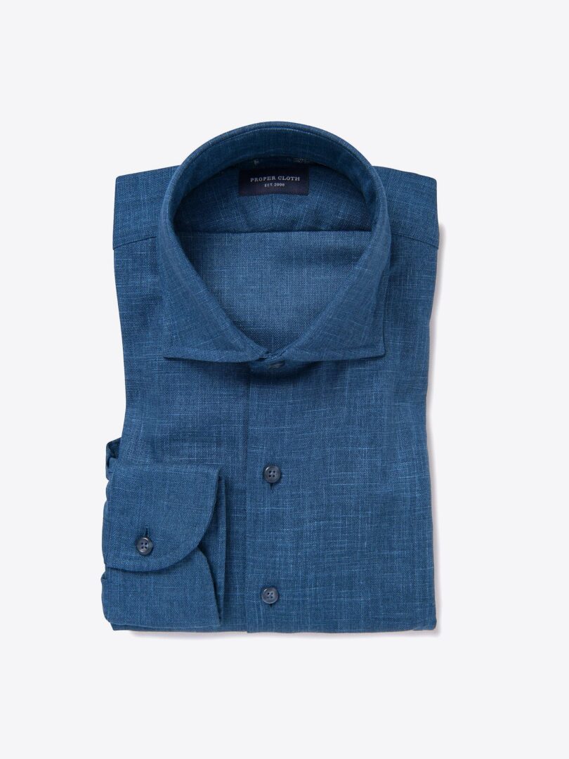 Washed Japanese Blue Slub Weave Men's Dress Shirt 