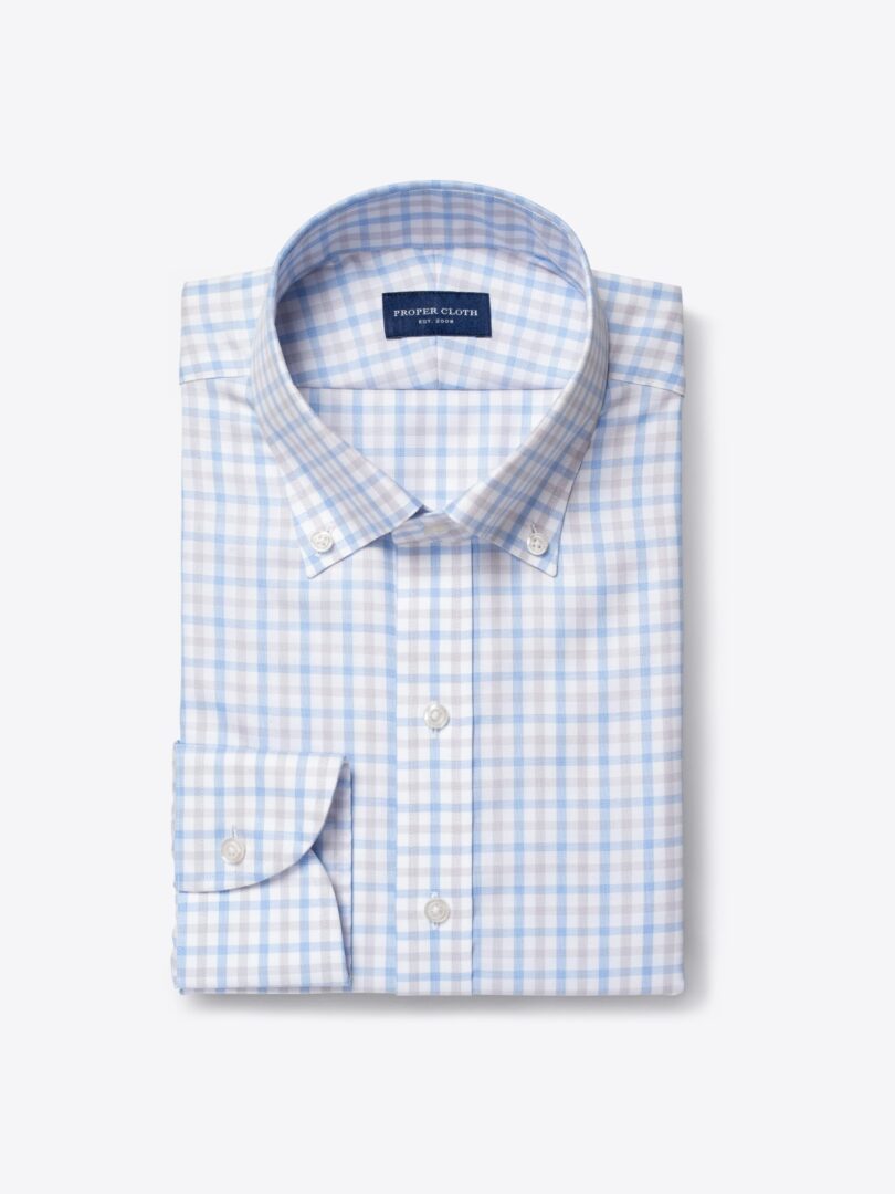 Mayfair Wrinkle-Resistant Grey and Light Blue Multi Check 