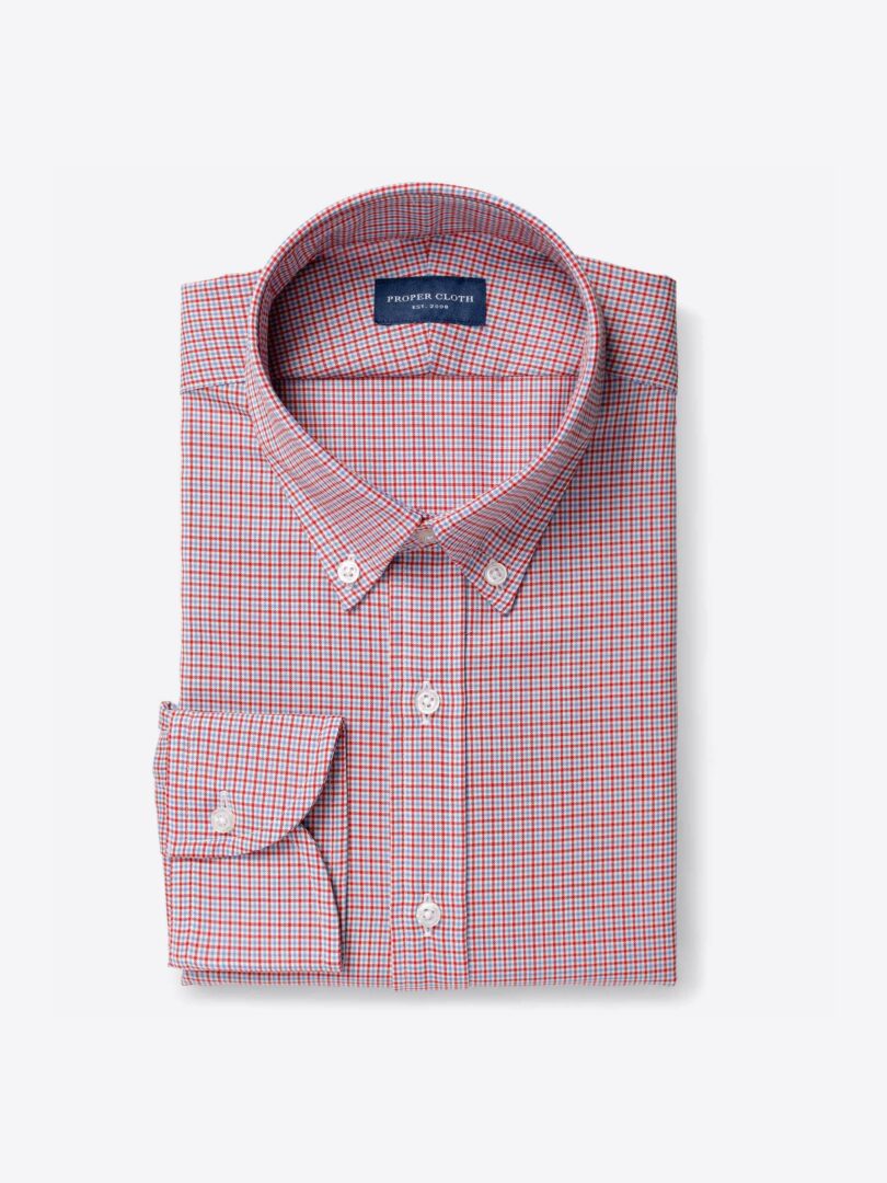 Reda Red and Light Blue Micro Check Merino Wool 