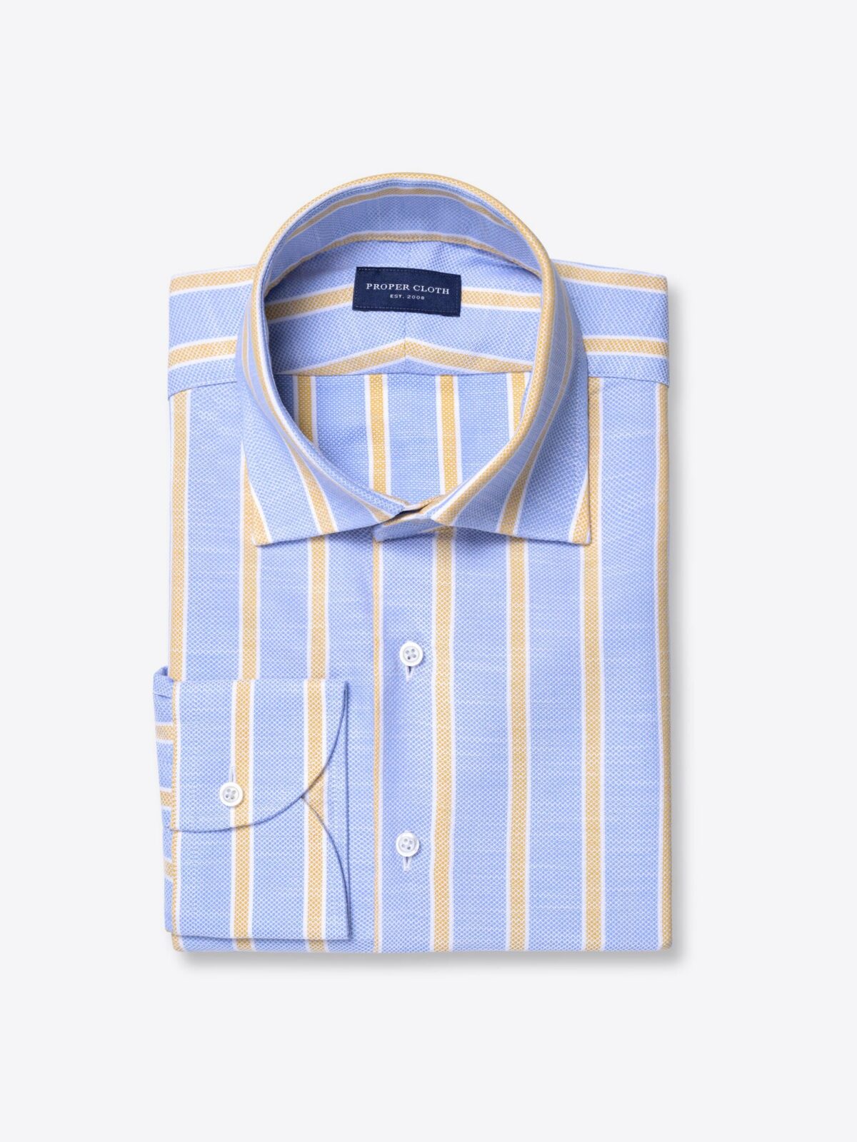 The Amalfi Pique Dress Shirt in Blue and Yellow Stripe