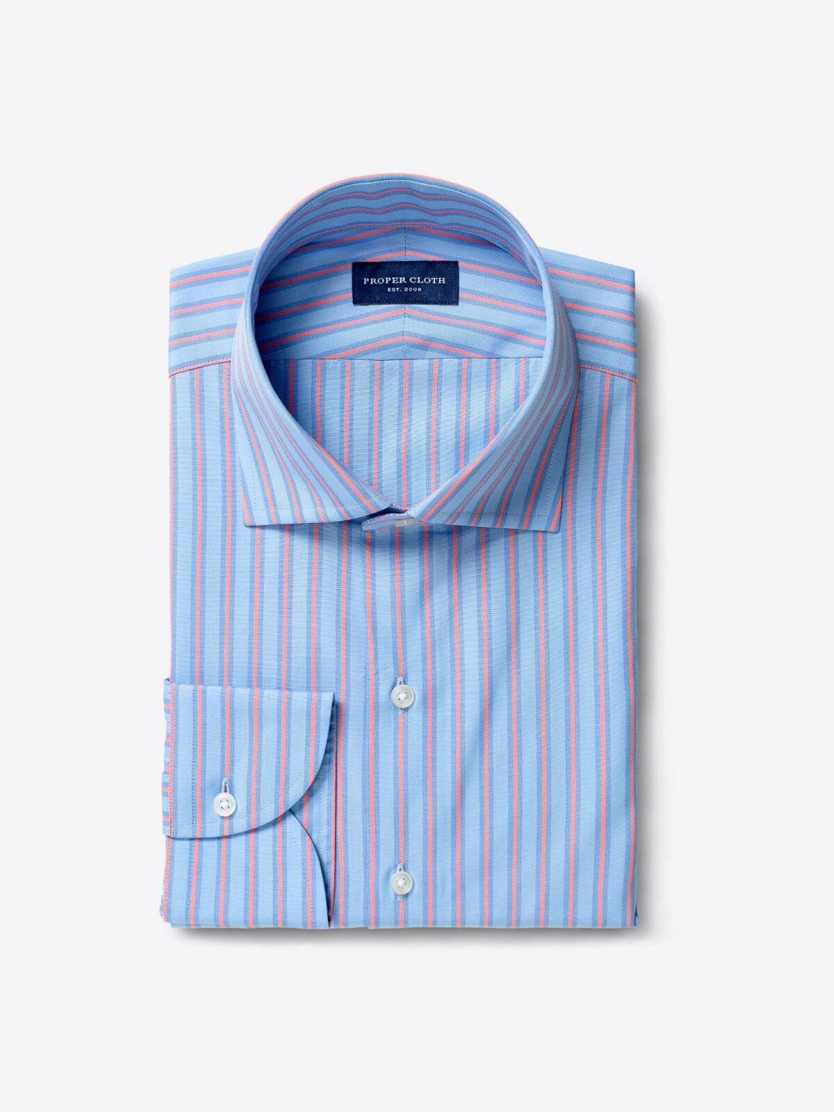 Modena Light Blue and Coral Stripe Men's Dress Shirt Shirt by Proper Cloth