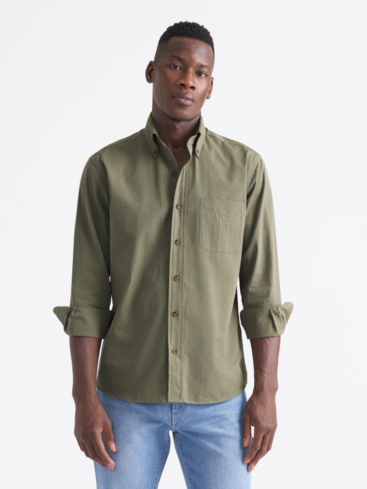 Portuguese Fatigue Green Seersucker Shirt