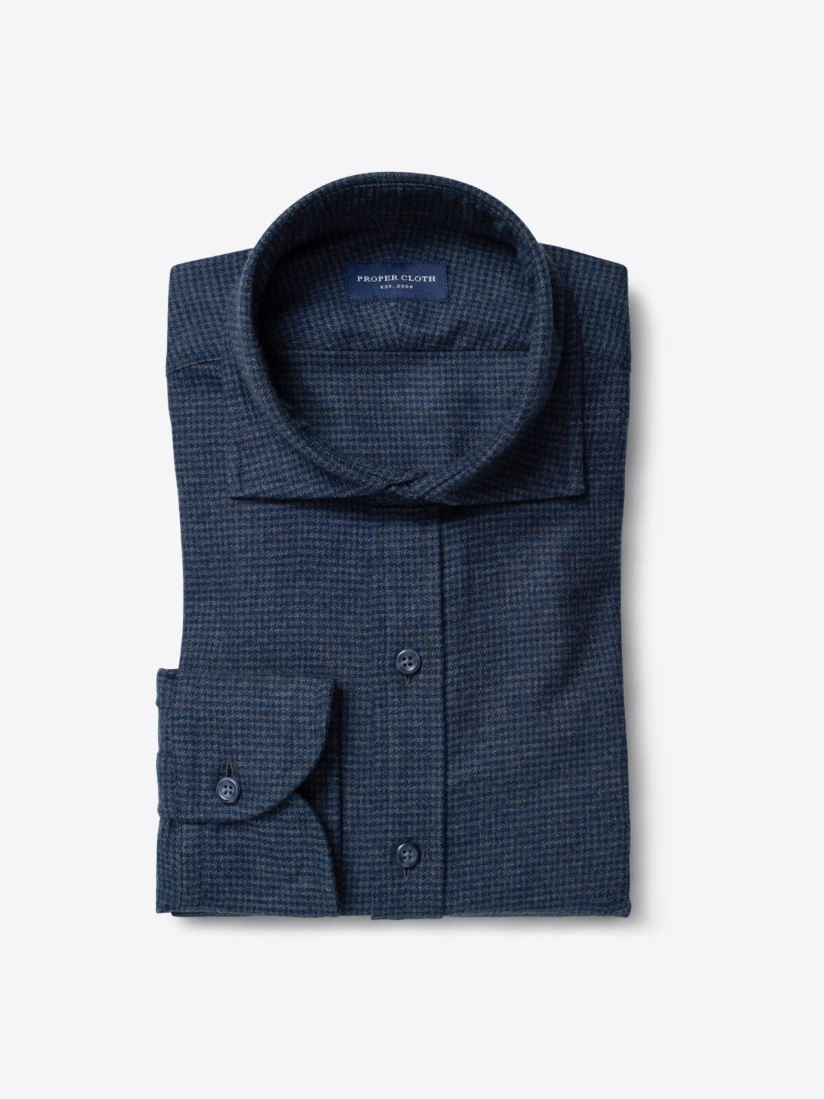 Grey and Navy Houndstooth Flannel Tailor Made Shirt Shirt by