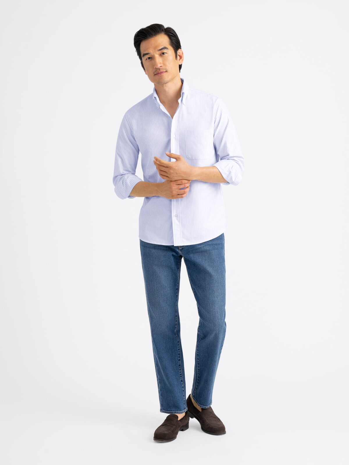 American Pima Light Blue University Stripe Oxford Cloth Button Down Shirt