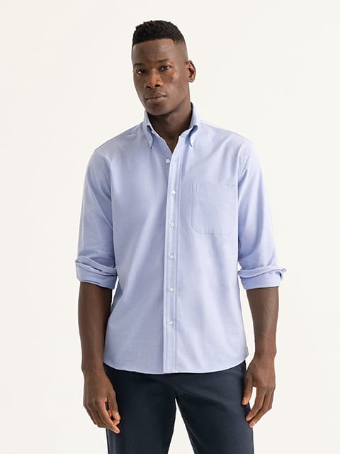 The Thomas Mason Luxury Broadcloth Shirt in Blue and White Multi