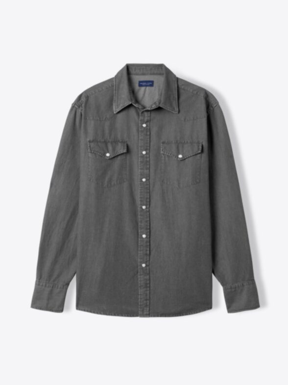 Albiate Grey Washed Denim Western Shirt Product Image