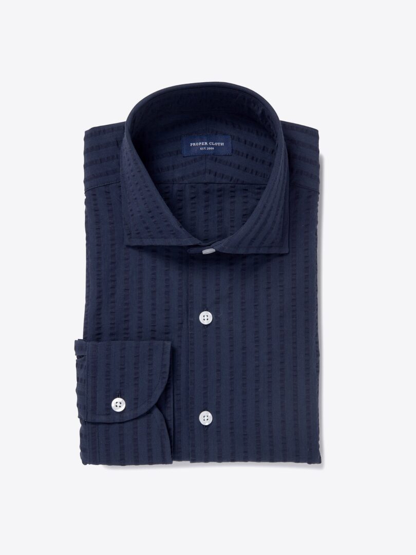 Portuguese Navy Wide Seersucker Men's Dress Shirt 