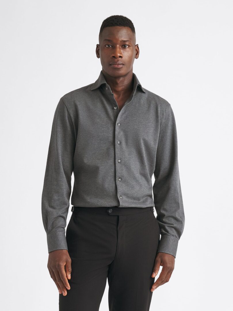 The Cutaway Collar Italian Knit Shirt Detail