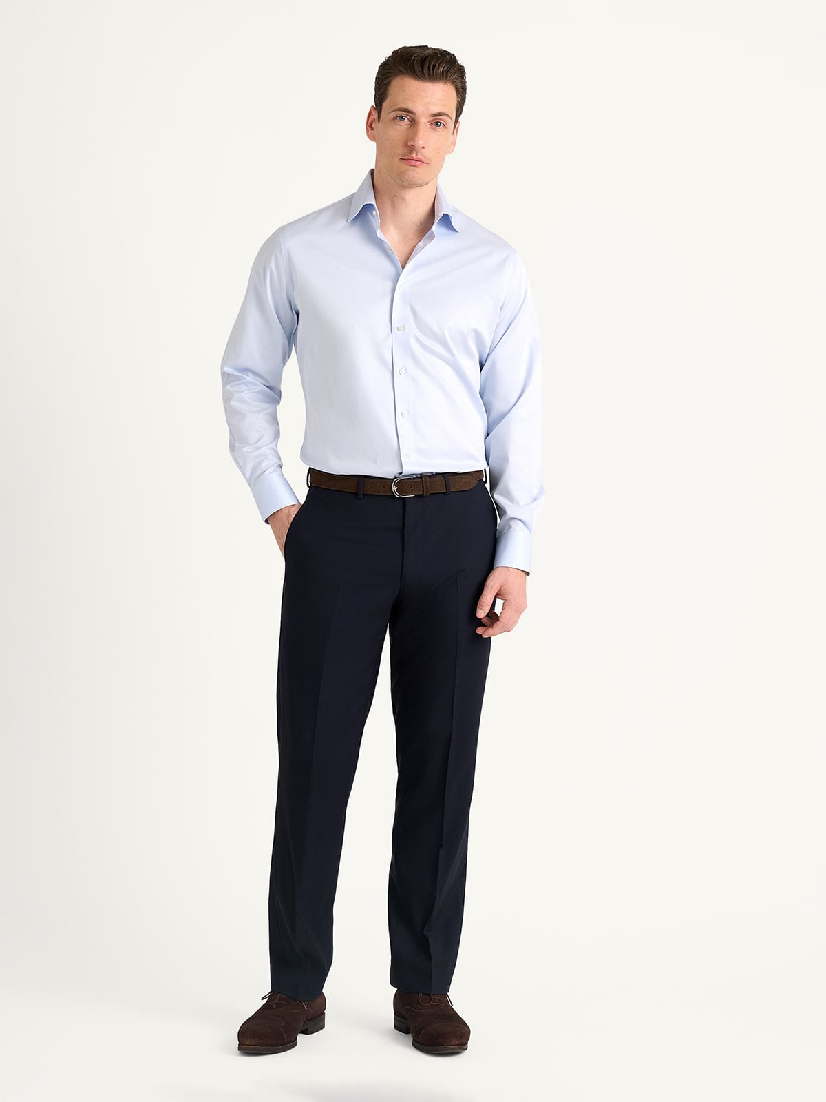 The Thomas Mason Wrinkle-Resistant Dress Shirt in Light Blue Twill