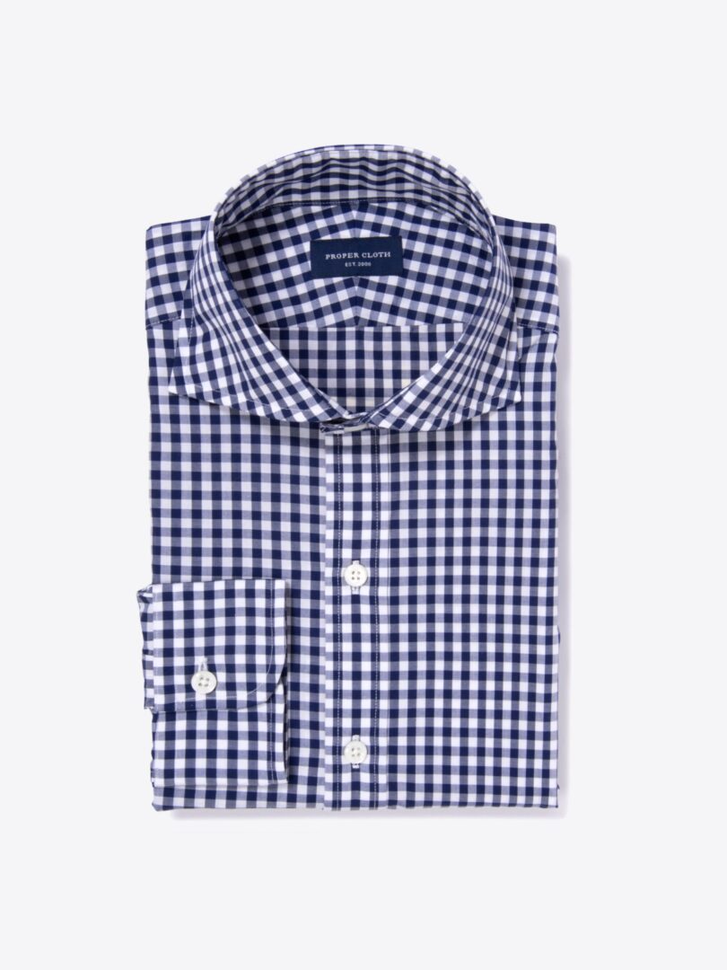 Canclini 120s Navy Gingham Fitted Shirt 