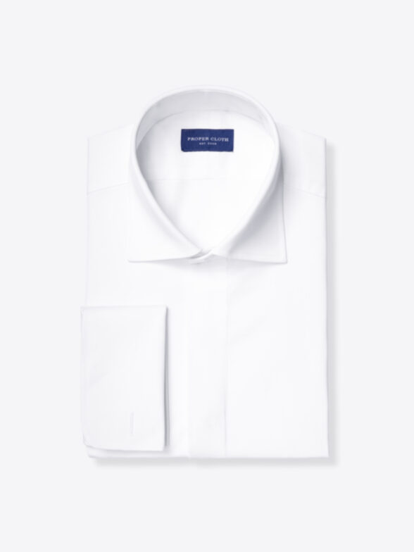 Thomas Mason White 3 Ply Regal Twill Covered Placket Tuxedo Shirt Product Image