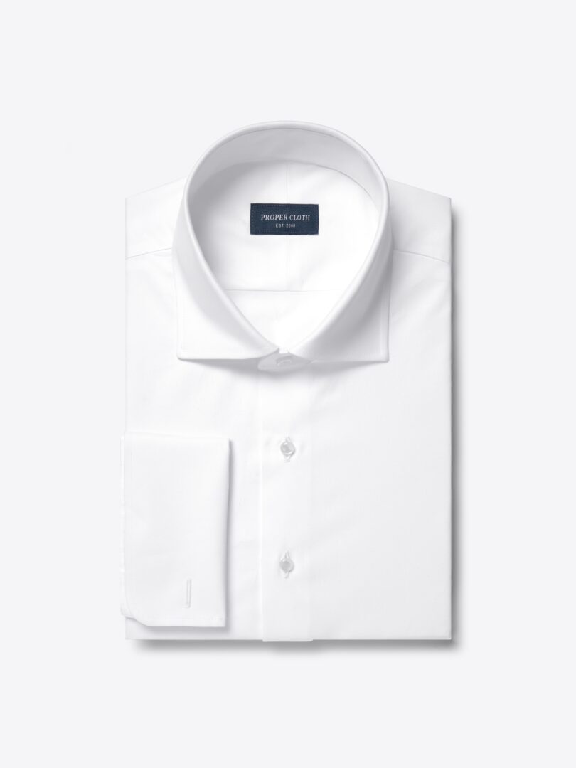 Thomas Mason White 3 Ply Regal Twill Covered Placket Tuxedo Shirt Product Image