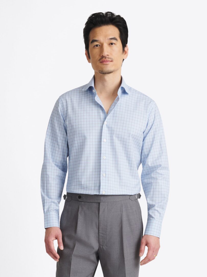 Sutton Blue and Navy Check Twill Dress Shirt Thumb Detail
