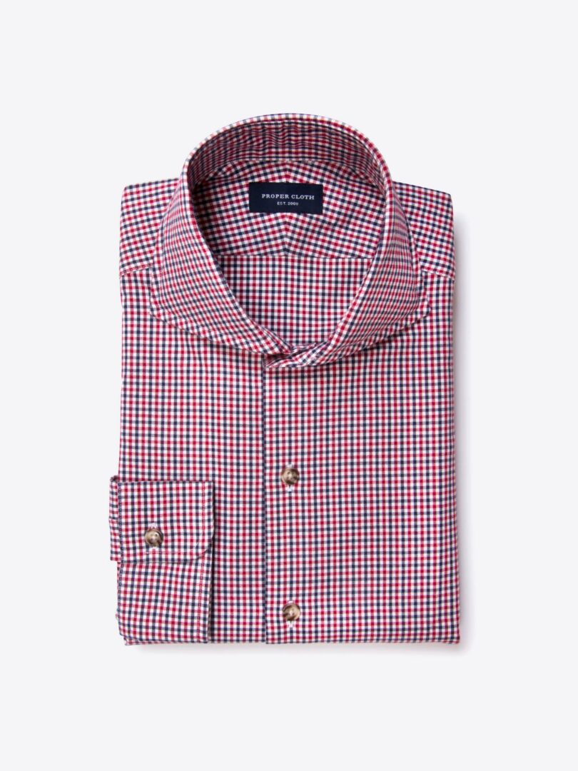Red Navy Mitchell Check Flannel Dress Shirt 