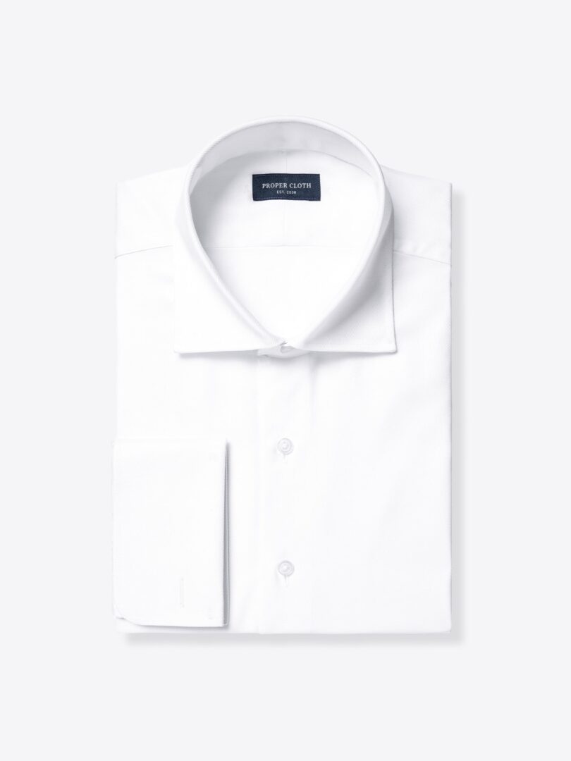 Dover 120s White Royal Herringbone Custom Dress Shirt 