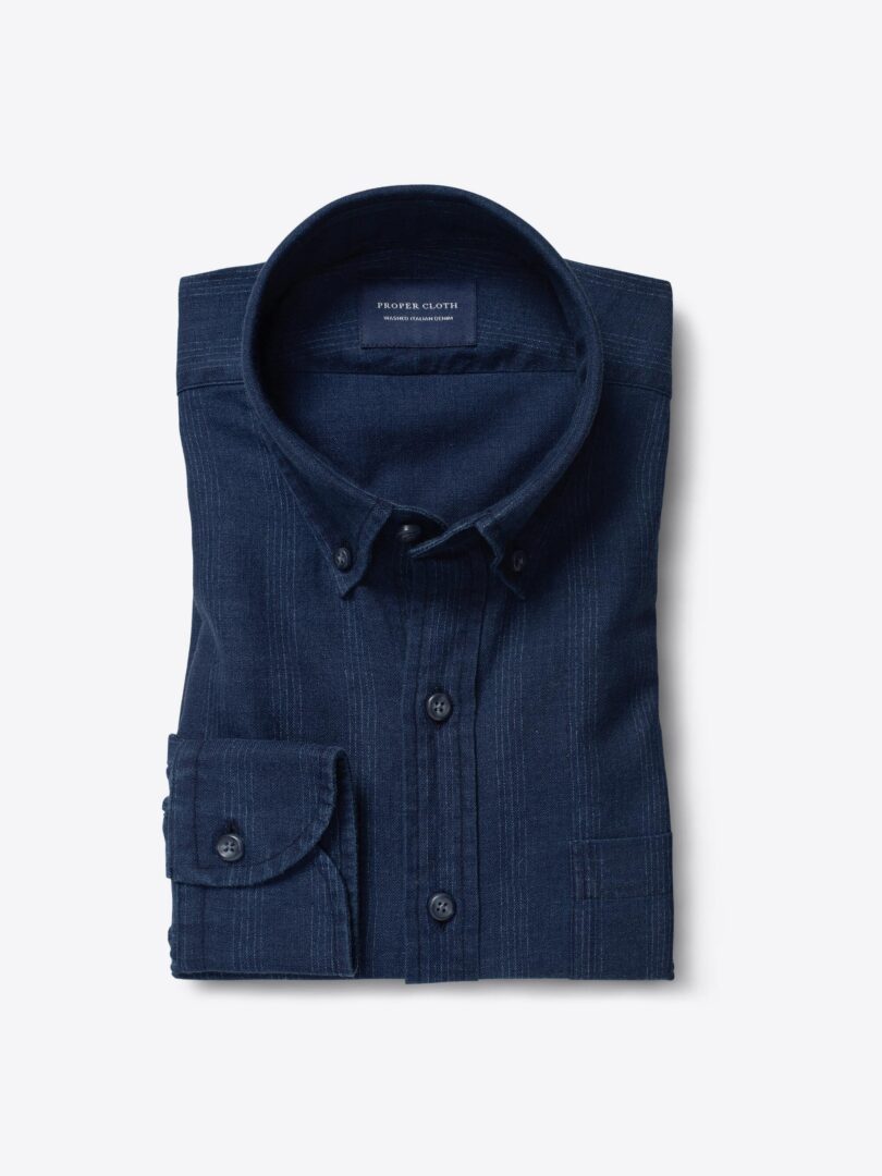 Albiate Washed Indigo Printed Stripe Flannel 