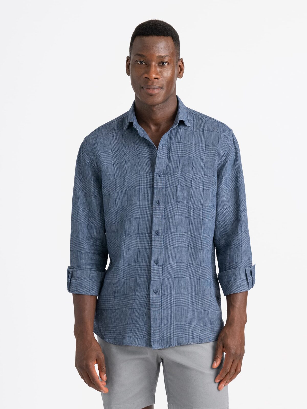 Positano Large Slate Glen Plaid Italian Linen Shirt by Proper Cloth