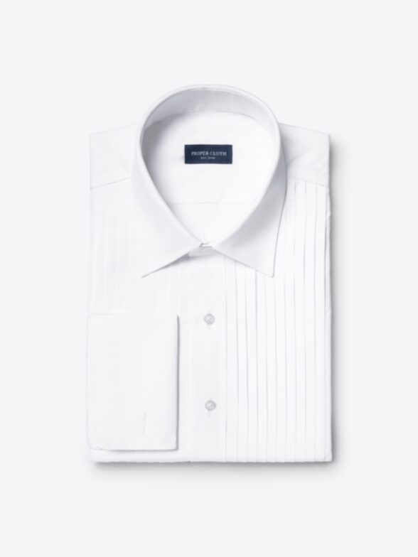 Stanton 120s White Broadcloth Pleated Front Tuxedo Shirt Product Image
