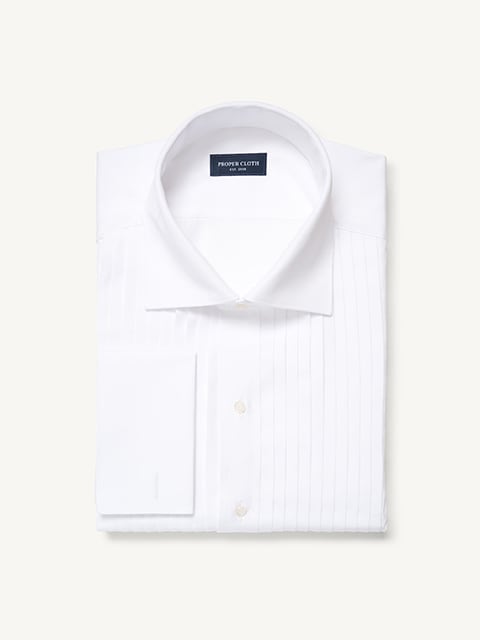 Stanton 120s White Broadcloth Pleated Front Tuxedo Shirt