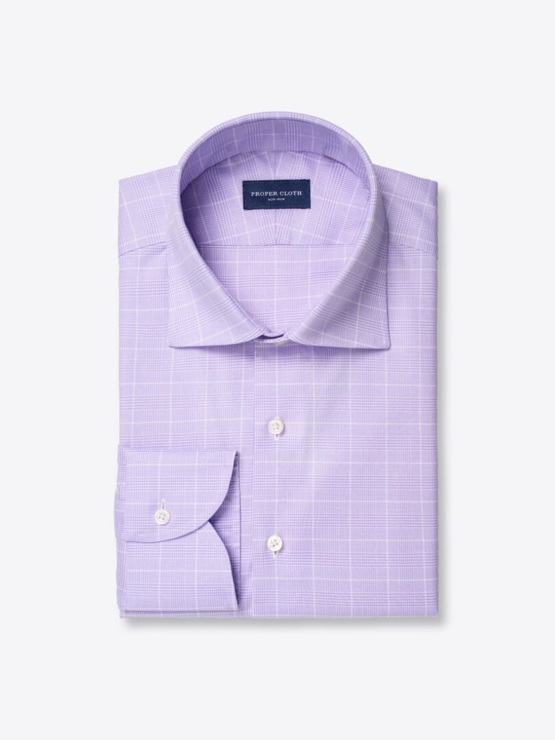 Non-Iron Stretch Lavender Prince of Wales Check 