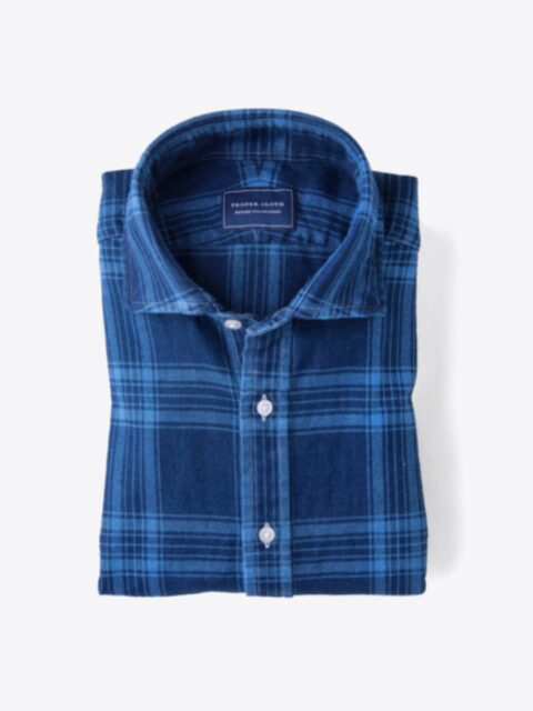 Shop Japanese Dark Wash Indigo Plaid Flannel