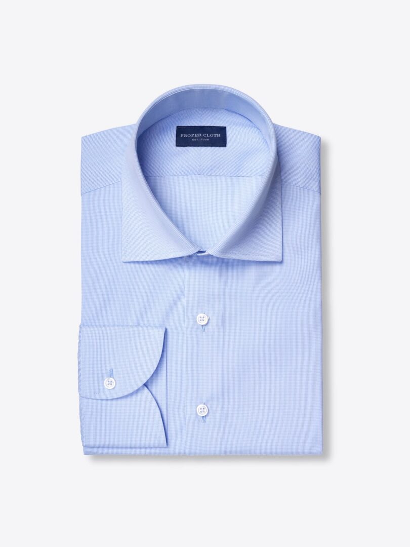 Stanton Light Blue 120s Mini Grid Broadcloth Shirts by Proper Cloth