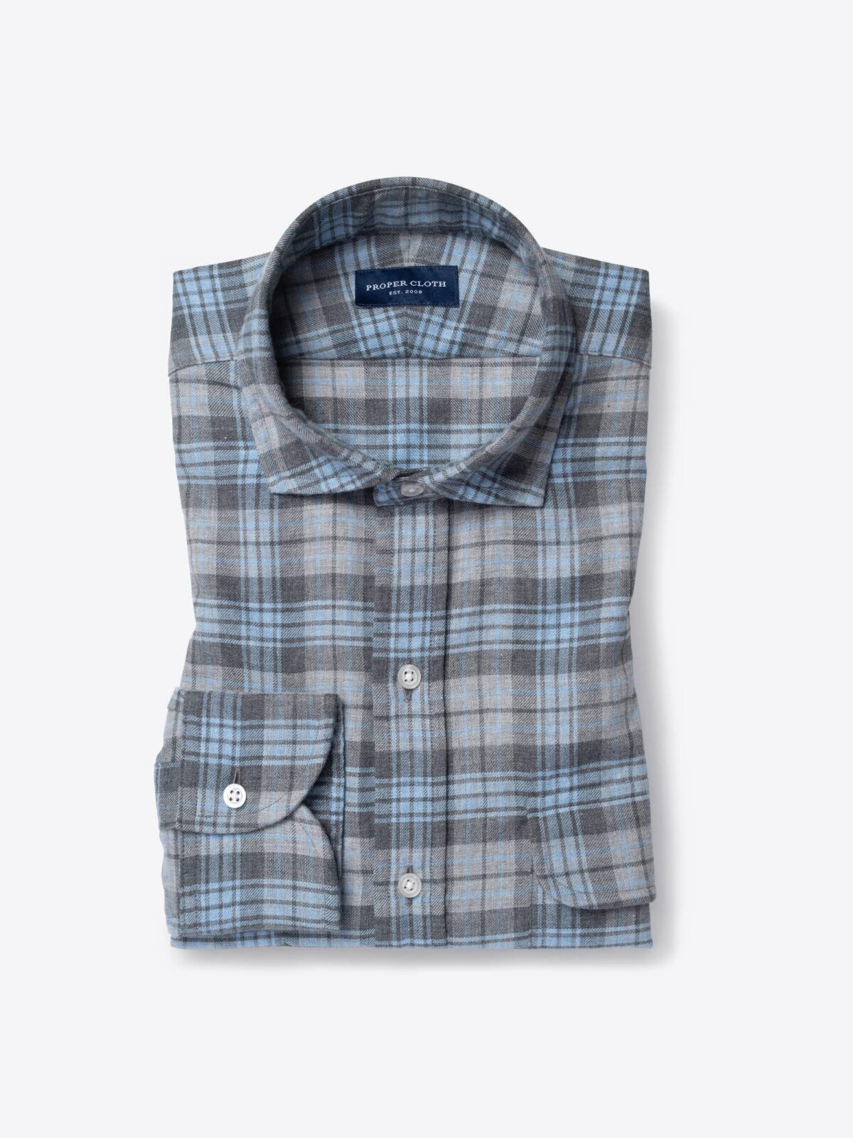 Satoyama Light Blue and Grey Plaid Flannel Shirt by Proper Cloth