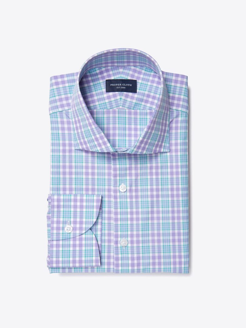 Amalfi Lavender and Green Multi Check Fitted Shirt 