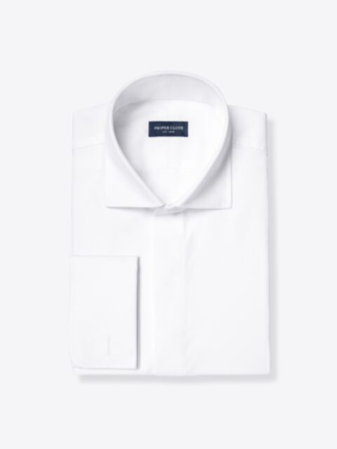 Suggested Item: Thomas Mason White Fine Twill Covered Placket Tuxedo Shirt