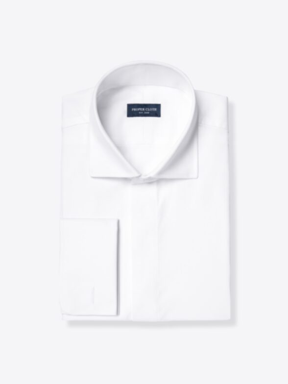 Thomas Mason White Fine Twill Covered Placket Tuxedo Shirt Product Image