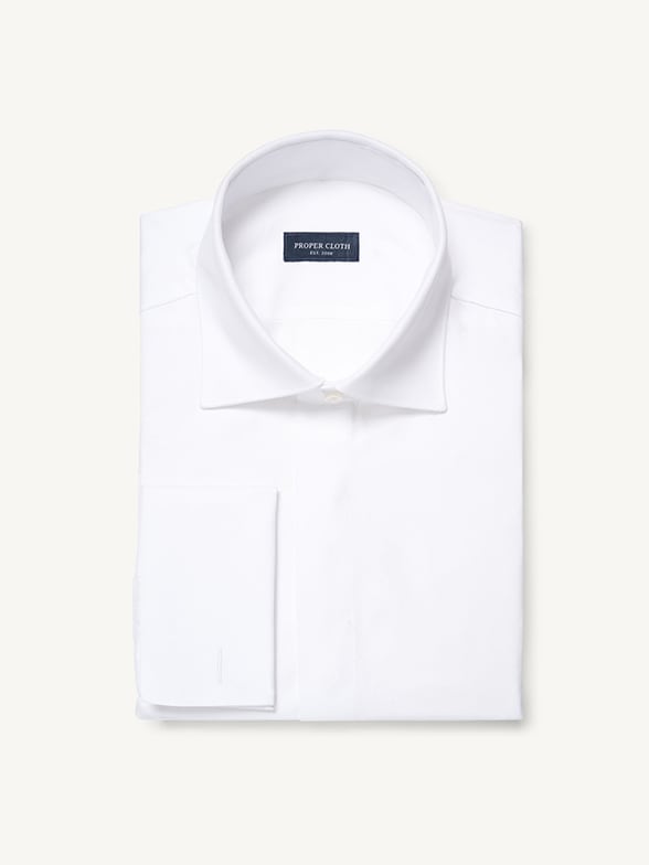 Thumb Photo of Thomas Mason White Fine Twill Covered Placket Tuxedo Shirt