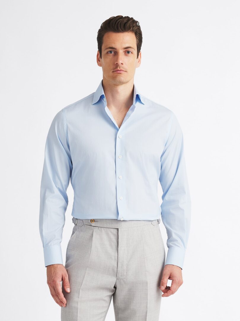 Thomas Mason Light Blue Cotton and Silk Blend Thumb Detail