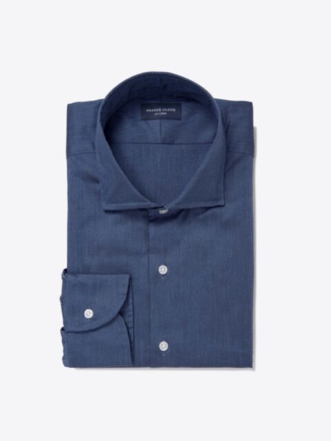 Shop Albini Dark Blue Melange Oxford