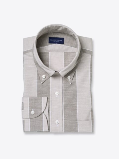 Shop Albini Beige Slub Wide Stripe