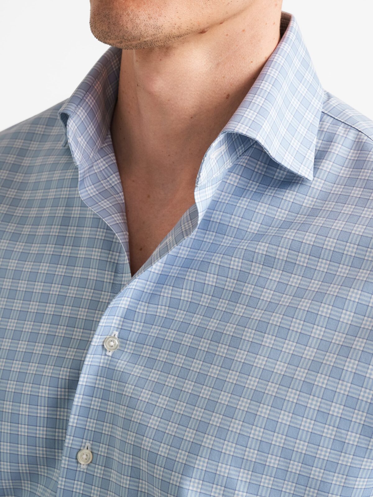 The Stretch Non-Iron Shirt in Slate and White Plaid