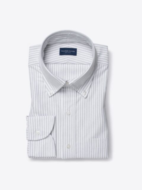 Shop American Pima Grey Melange Stripe Oxford Cloth