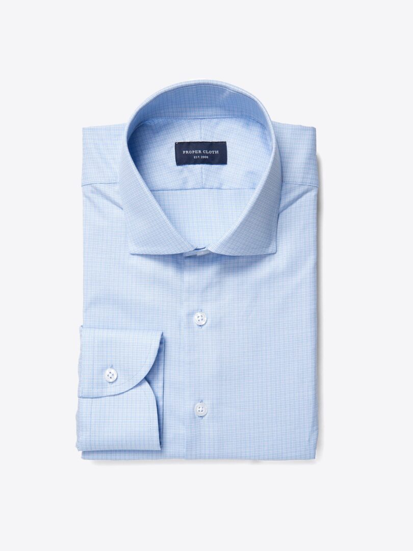Morris Wrinkle-Resistant Light Blue Small Check Dress Shirt 