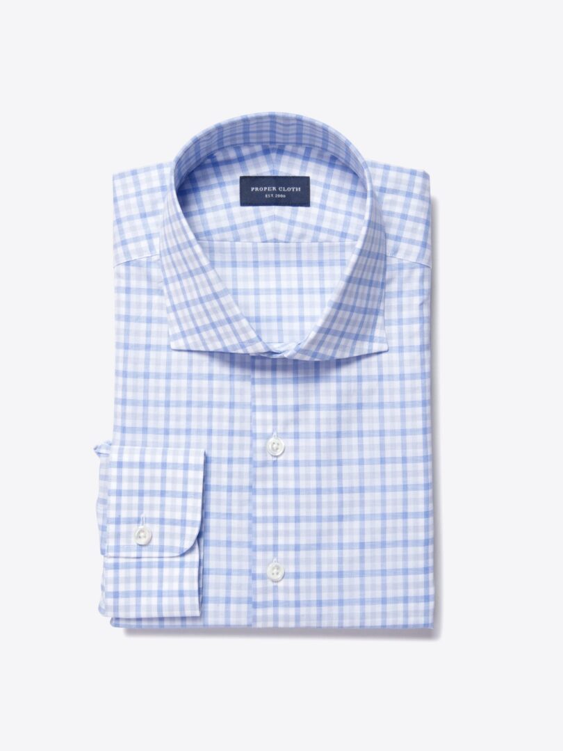 Thomas Mason Blue and Grey End-on-End Check Custom Made Shirt 