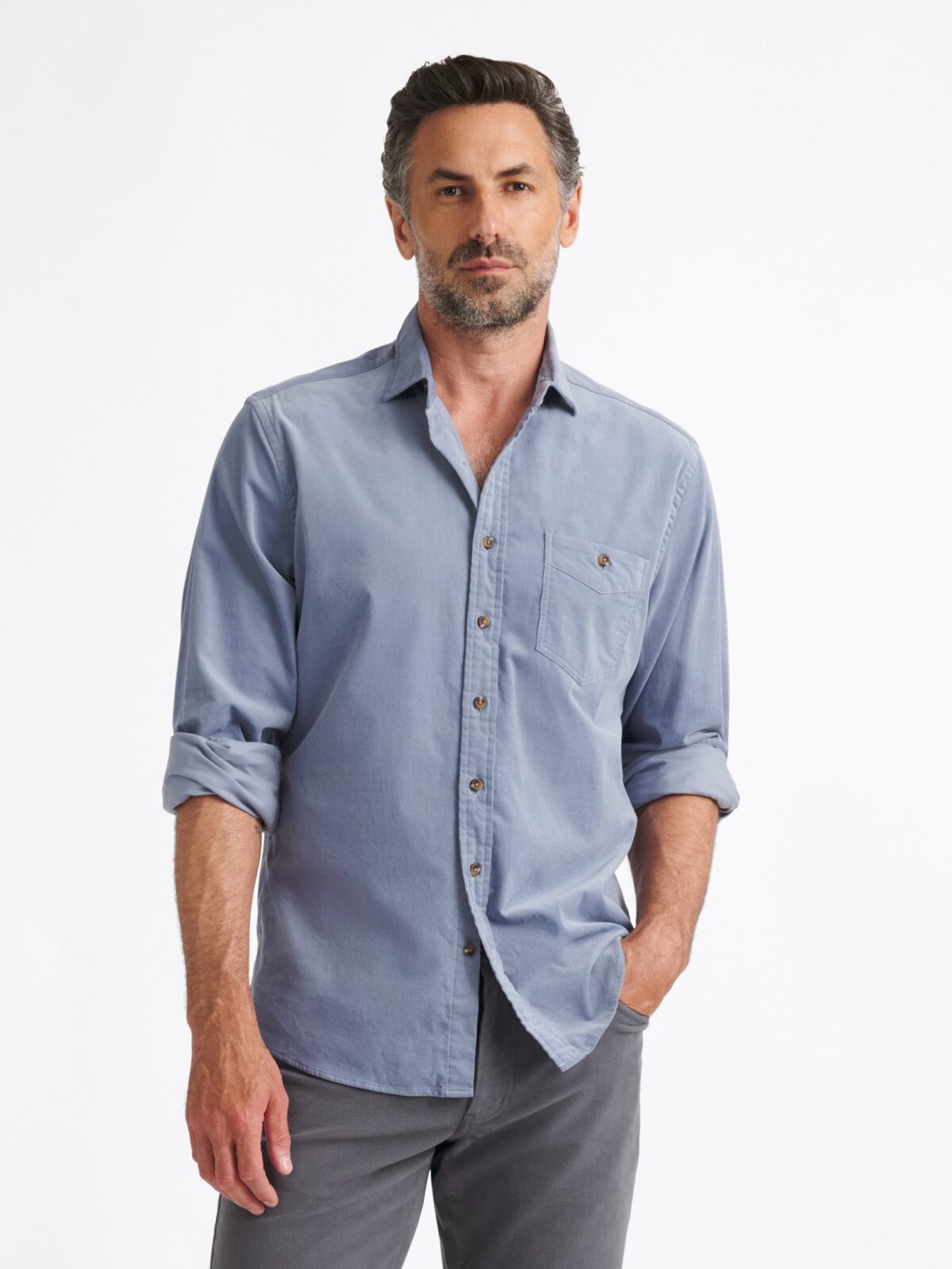 The Graham Stretch Pincord Shirt in Slate