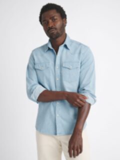 シャツ HUECLOSET Brush Denim Shirt SE413 The Heavyweight Slub Denim Western Shirt in Light Wash Indigo