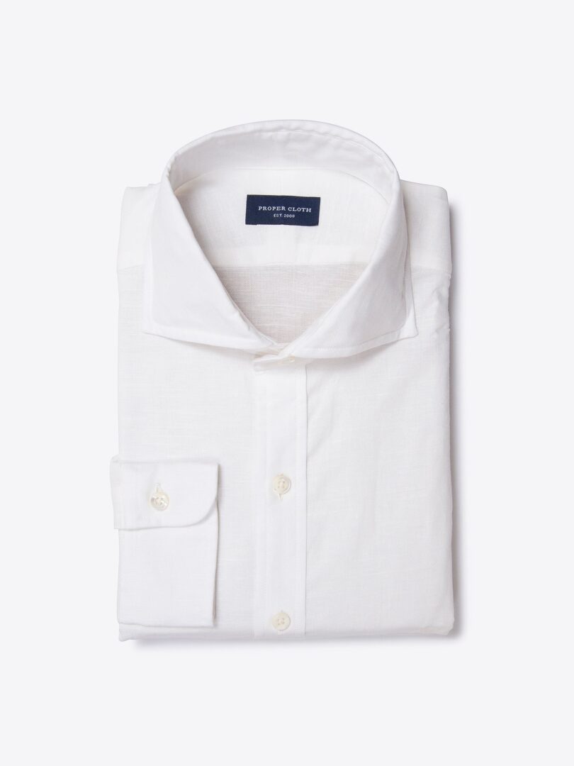 Natural White Cotton Linen Fitted Shirt 